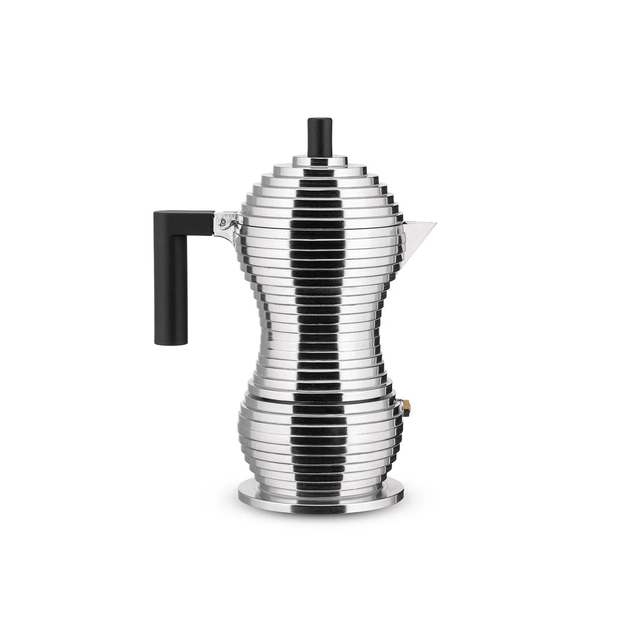 Alessi Pulcina Espressokocher in Chrom/Schwarz für 3 Tassen, Espressokanne von Michele De Lucchi