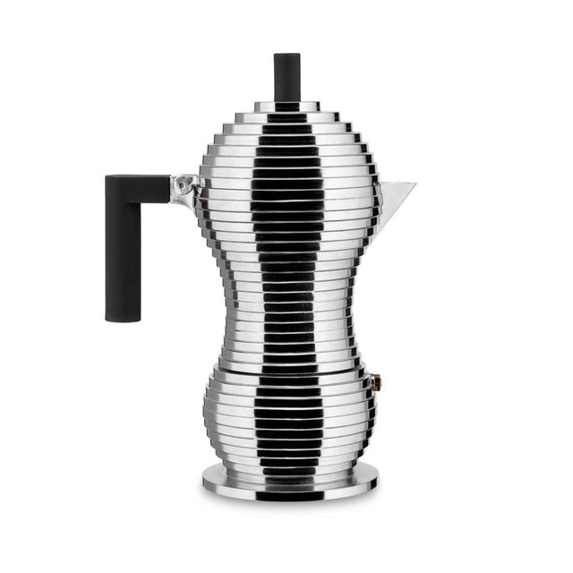 Alessi Pulcina Espressokocher in Chrom/Schwarz für Induktion für 3 und 6 Tassen, Espressokanne von Michele De Lucchi