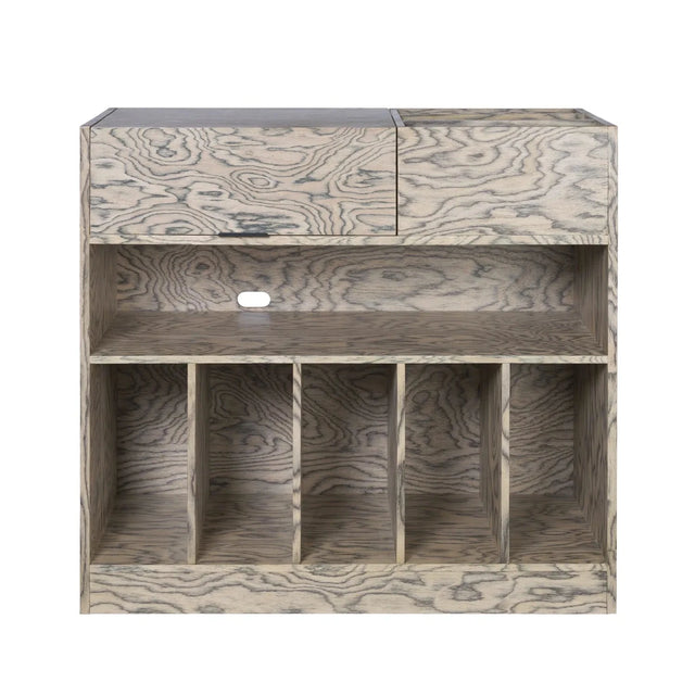 ferm LIVING Cabri Plattenspieler-Schrank grau mit Fächern für Schallplatten