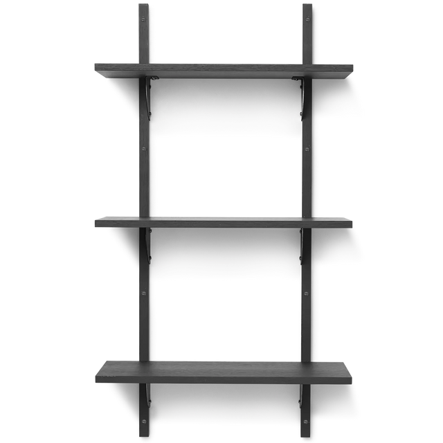 ferm LIVING Sector Shelf Triple Narrow – schmales Wandregal schwarz mit geschwärztem Messing