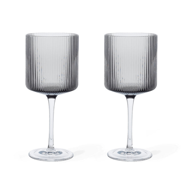 Gläser für Rotwein Ripple, 2er Set rauchgrau - ferm LIVING