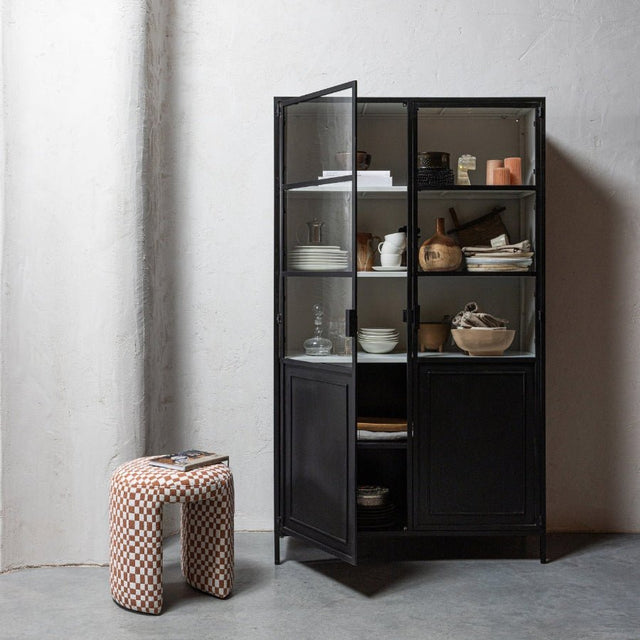 Gepolsterter Hocker Charlie Orange mit Karomuster - Woood - DesignWe.Love