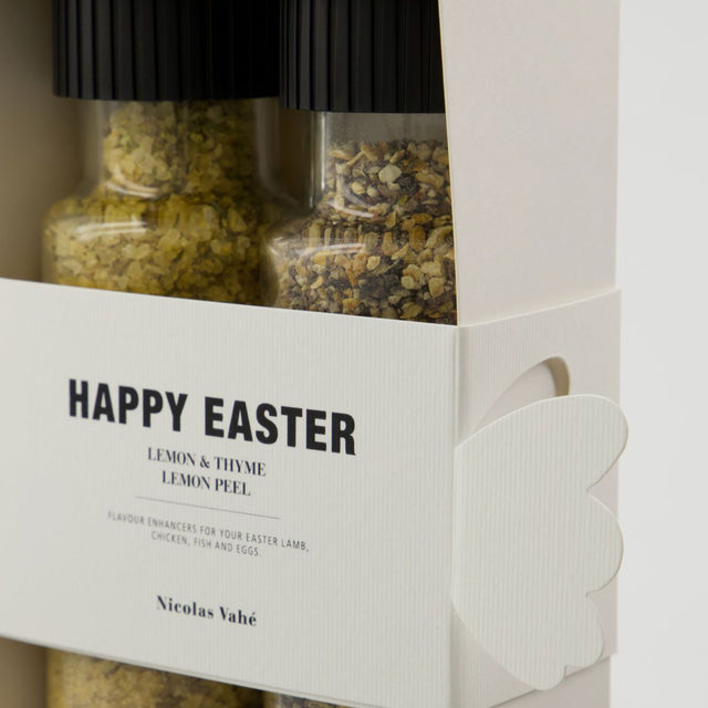 Geschenkbox Happy Easter Gewürzmühlen – Zitrone-Thymian Salz & Pfeffer-Zitrone - Nicolas Vahé