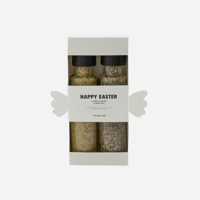 Geschenkbox Happy Easter Gewürzmühlen – Zitrone-Thymian Salz & Pfeffer-Zitrone - Nicolas Vahé