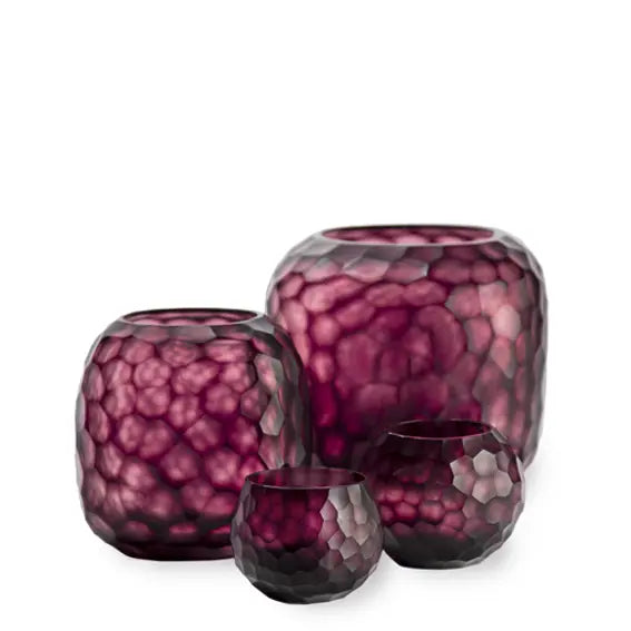 GUAXS Somba Teelicht Amethyst – mundgeblasenes Glasteelicht mit Wabenstruktur und die Somba Vasen