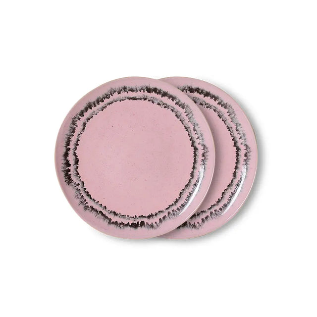 HKliving 70s Ceramics Dessertteller Bubble im 2er Set – rosa Keramikteller mit gesprenkeltem Rand