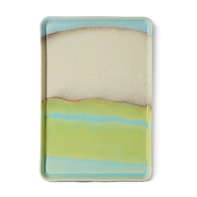HKliving 70s Ceramics Großes Tablett Glint – Stoneware 33×22,5 cm, energetische Farbblöcke, fließende Übergänge, handglasiert, KST0229