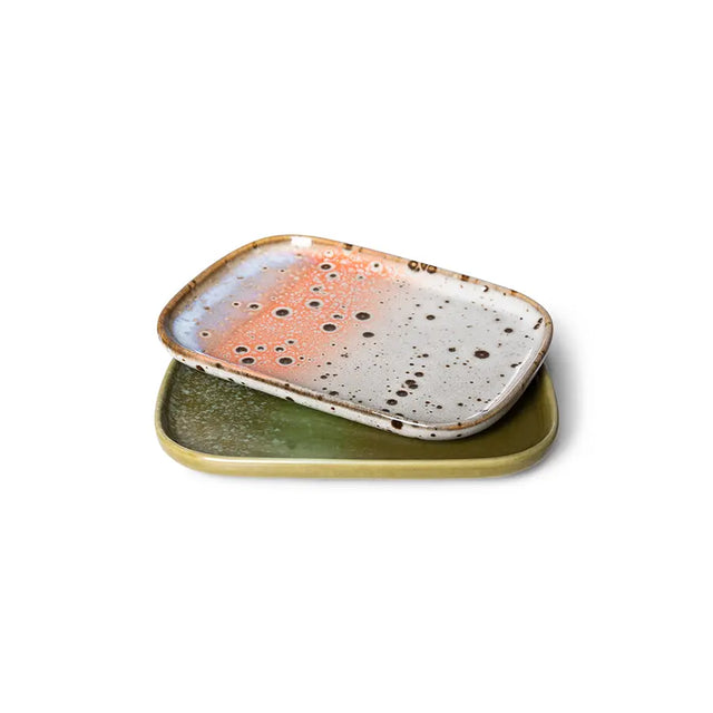 HKliving 70s Ceramics Serviertablett Atlas 2er Set – Stoneware 14,5×10,5 cm, übereinandergestapelt