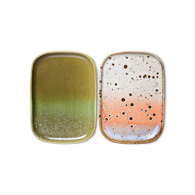 HKliving 70s Ceramics Serviertablett Atlas 2er Set – Stoneware 14,5×10,5 cm, handglasiert, reaktive Glasur