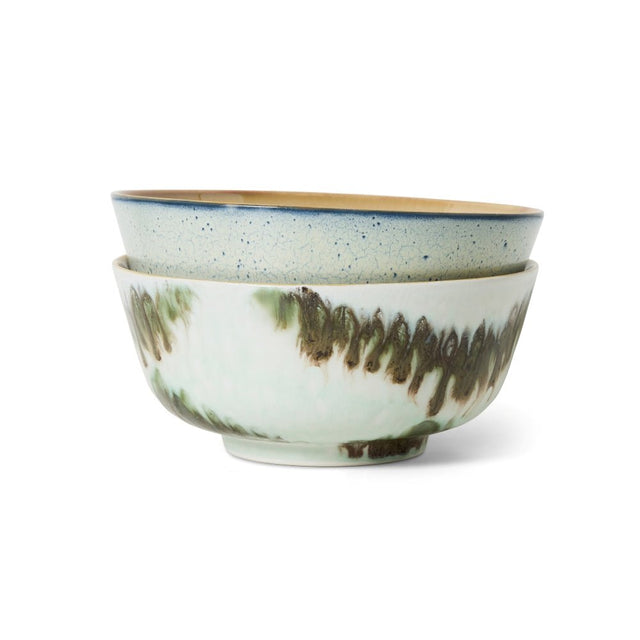 HKliving Ramen Schüssel Set Minimalist – zwei 70s Ceramics Ramen Bowls aus Keramik, Ø 19 cm