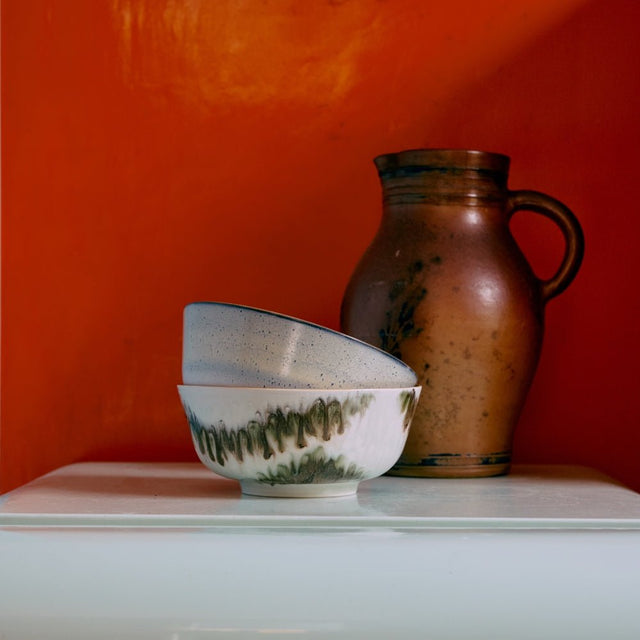 HKliving Ramen Schüssel Set Minimalist – zwei 70s Ceramics Ramen Bowls im Küchenschrank