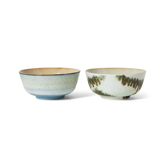 HKliving Ramen Schüssel Set Minimalist – zwei 70s Ceramics Ramen Bowls aus Keramik, Ø 19 cm