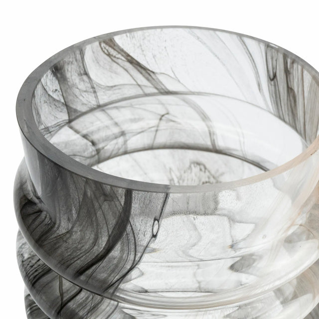 ISAA Vase Fiprion lichtbraun, Nahaufnahme der geripptes Glaskante und Maserung