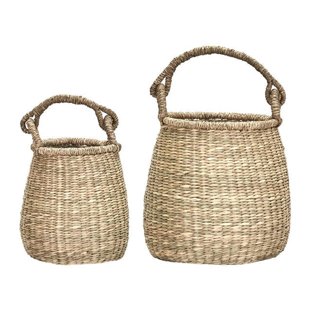 Korb-Set Cesta aus Seegras in Natur mit dekorativen Griffen von House Doctor – Packshot (kleines Set)