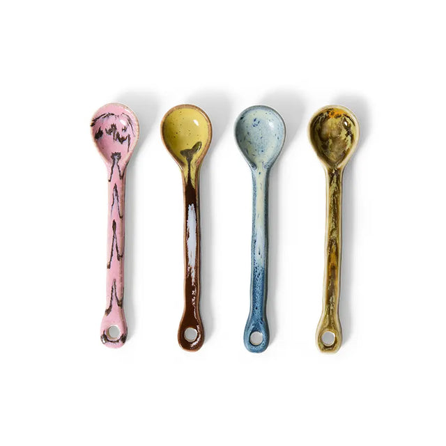 HKliving Löffel 70s Ceramics – 4er Set Keramiklöffel, 4 Dekore