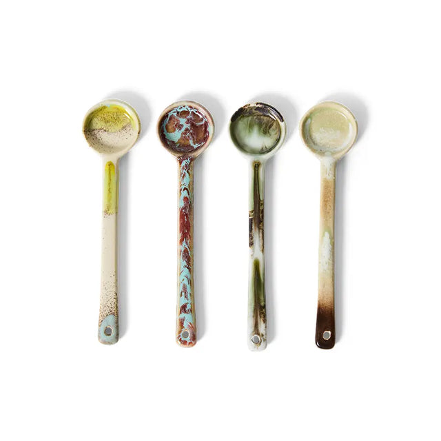 HKliving Löffel 70s Ceramics – 4er Set Keramiklöffel, 4 Dekore