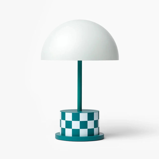 Printworks Riviera Lamp, kabellose Tischlampe mit Karomuster Checkers türkis-weiß