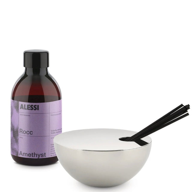 Alessi Rocc Raumduft Diffuser Amethyst mit Duftstäbchen, Design von Michael Anastassiades