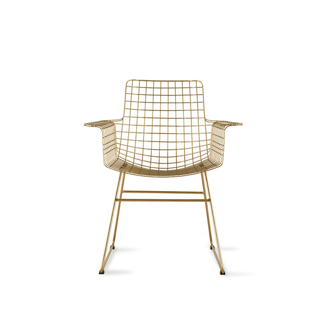 Stuhl Metall Wire mit Armlehnen Messing - HK Living
