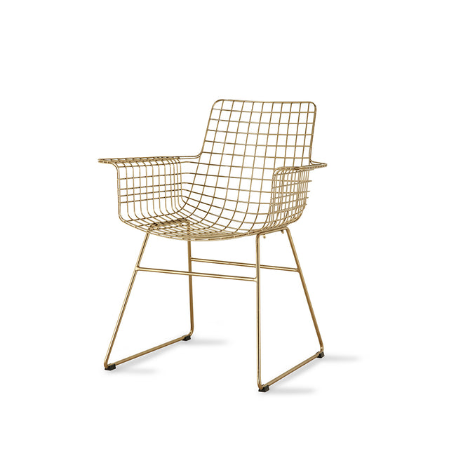 Stuhl Metall Wire mit Armlehnen Messing - HK Living