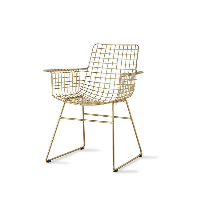 HKliving Wire Chair mit Armlehnen Messing – Armlehnstuhl aus Metall