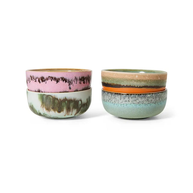 HKliving Tapas Schalen Keramik 4er Set Renaissance 70s Ceramics – handbemaltes Steinzeug, 11 cm, Multicolour
