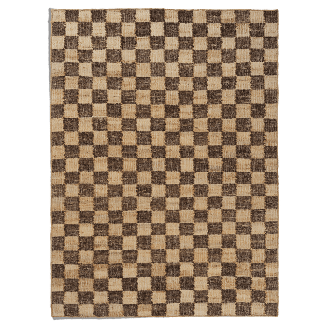 Teppich Check aus Wolle und Jute Coffee/Natur 140x200cm - ferm LIVING - DesignWe.Love