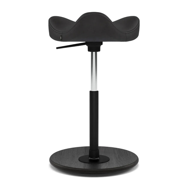 Varier Move Sattelhocker höhenverstellbar, Holzbasis Schwarz, Bezug DUNES Anthrazite 21003, Packshot