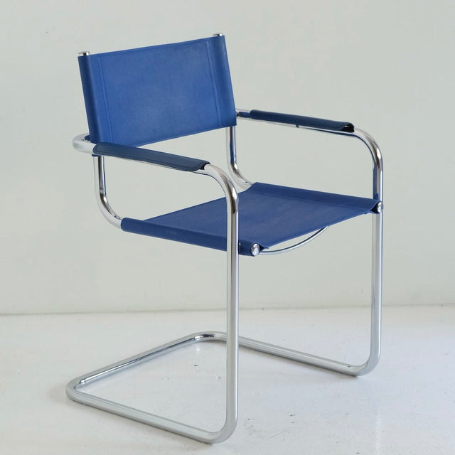 Vintage Freischwinger blaues Kunstleder B34 Marcel Breuer Stil - DesignWe.Love