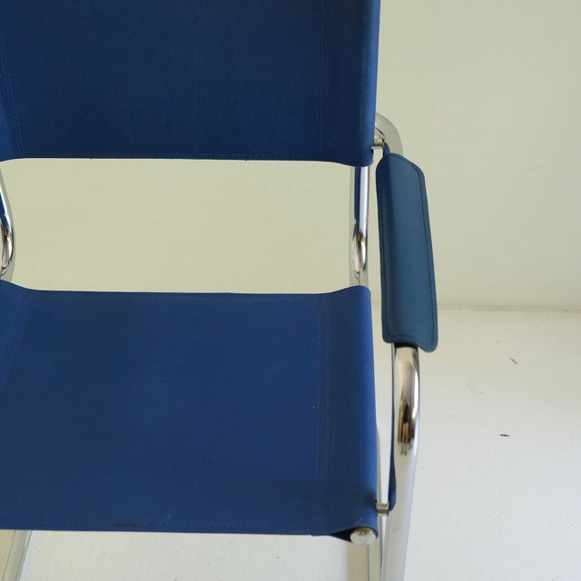 Vintage Freischwinger blaues Kunstleder B34 Marcel Breuer Stil - DesignWe.Love