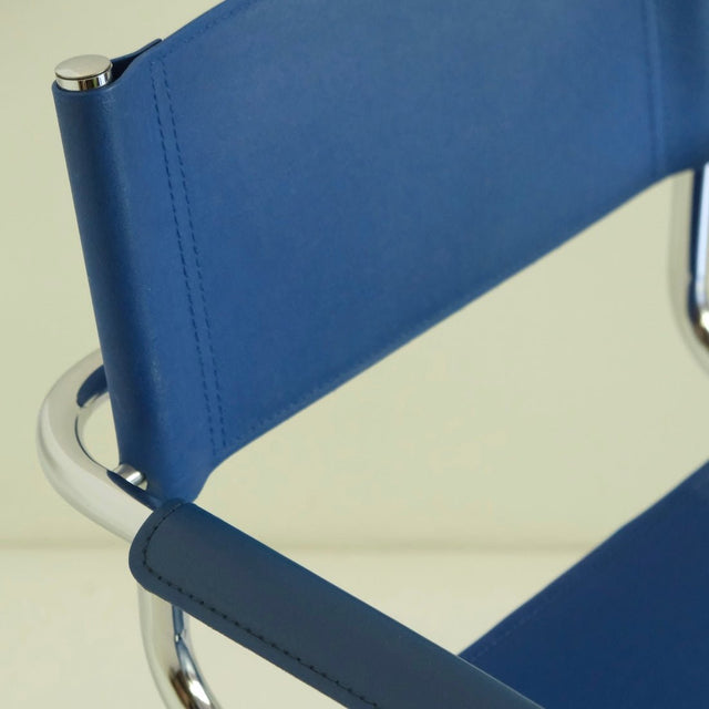 Vintage Freischwinger blaues Kunstleder B34 Marcel Breuer Stil - DesignWe.Love