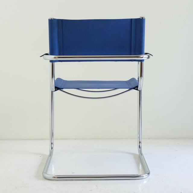 Vintage Freischwinger blaues Kunstleder B34 Marcel Breuer Stil - DesignWe.Love