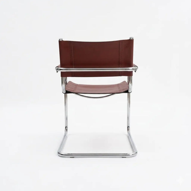 Vintage Freischwinger im Marcel Breuer Stil, Rückansicht mit Chromgestell und Cognac Sattelleder