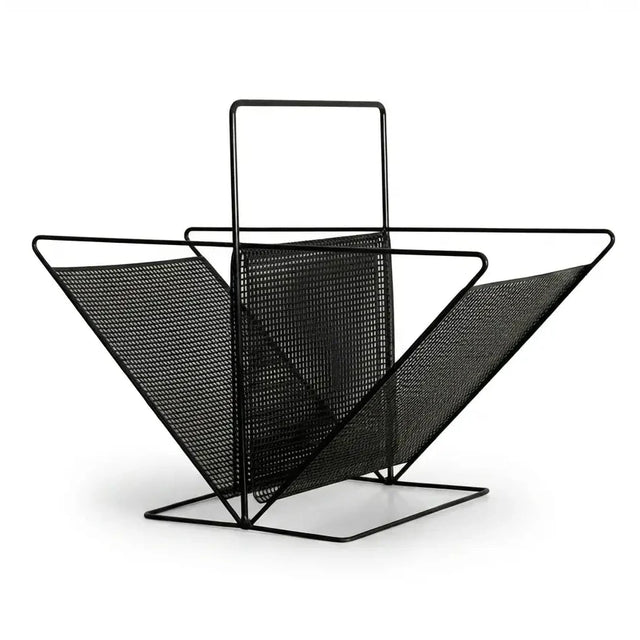 Zeitungsständer Lochblech schwarz in Schmetterlingsform, Schrägansicht