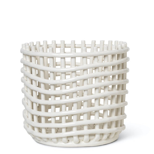 Ceramic Basket Large Weiss - ferm LIVING - DesignWe.Love