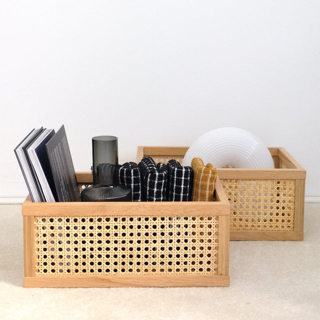 Storage box Cane - box made of oak and rattan